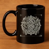 Intricate Celtic Knot With Dragon And Phoenix 11oz C Handle Ceramic Mug