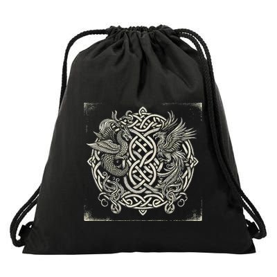 Intricate Celtic Knot With Dragon And Phoenix Drawstring Bag
