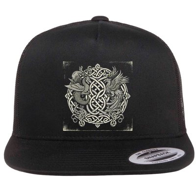 Intricate Celtic Knot With Dragon And Phoenix Flatbill Hat