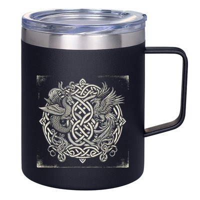 Intricate Celtic Knot With Dragon And Phoenix 12oz Stainless Steel Coffee Mug