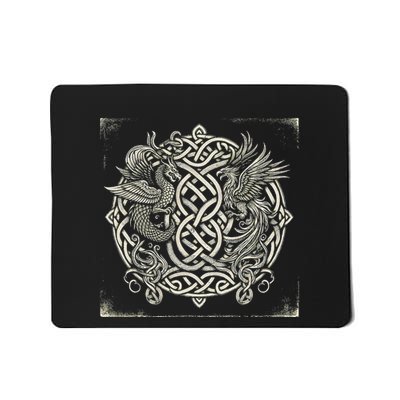 Intricate Celtic Knot With Dragon And Phoenix Mousepad