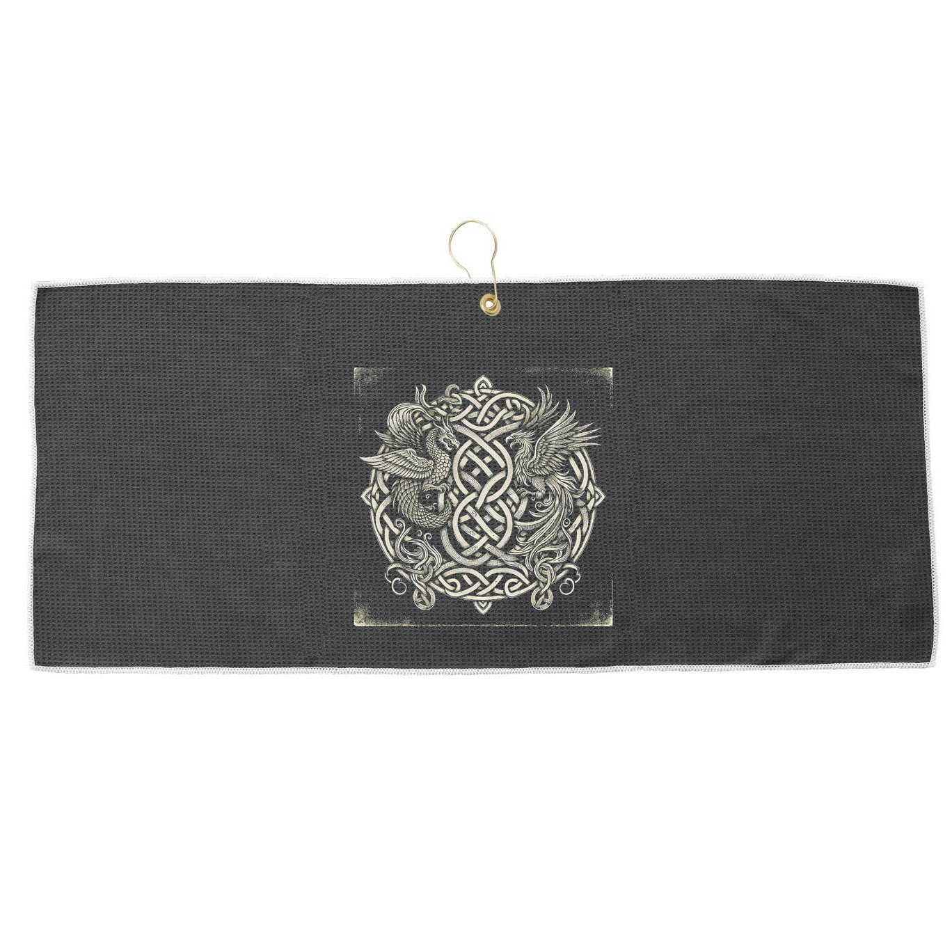 Intricate Celtic Knot With Dragon And Phoenix Large Microfiber Waffle Golf Towel