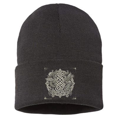 Intricate Celtic Knot With Dragon And Phoenix Sustainable Knit Beanie