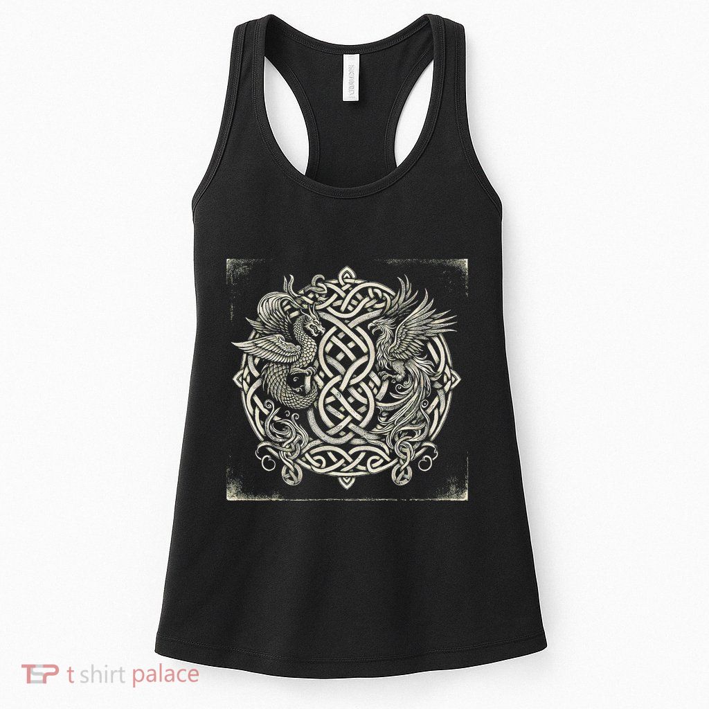 Intricate Celtic Knot With Dragon And Phoenix Womens Tank Top