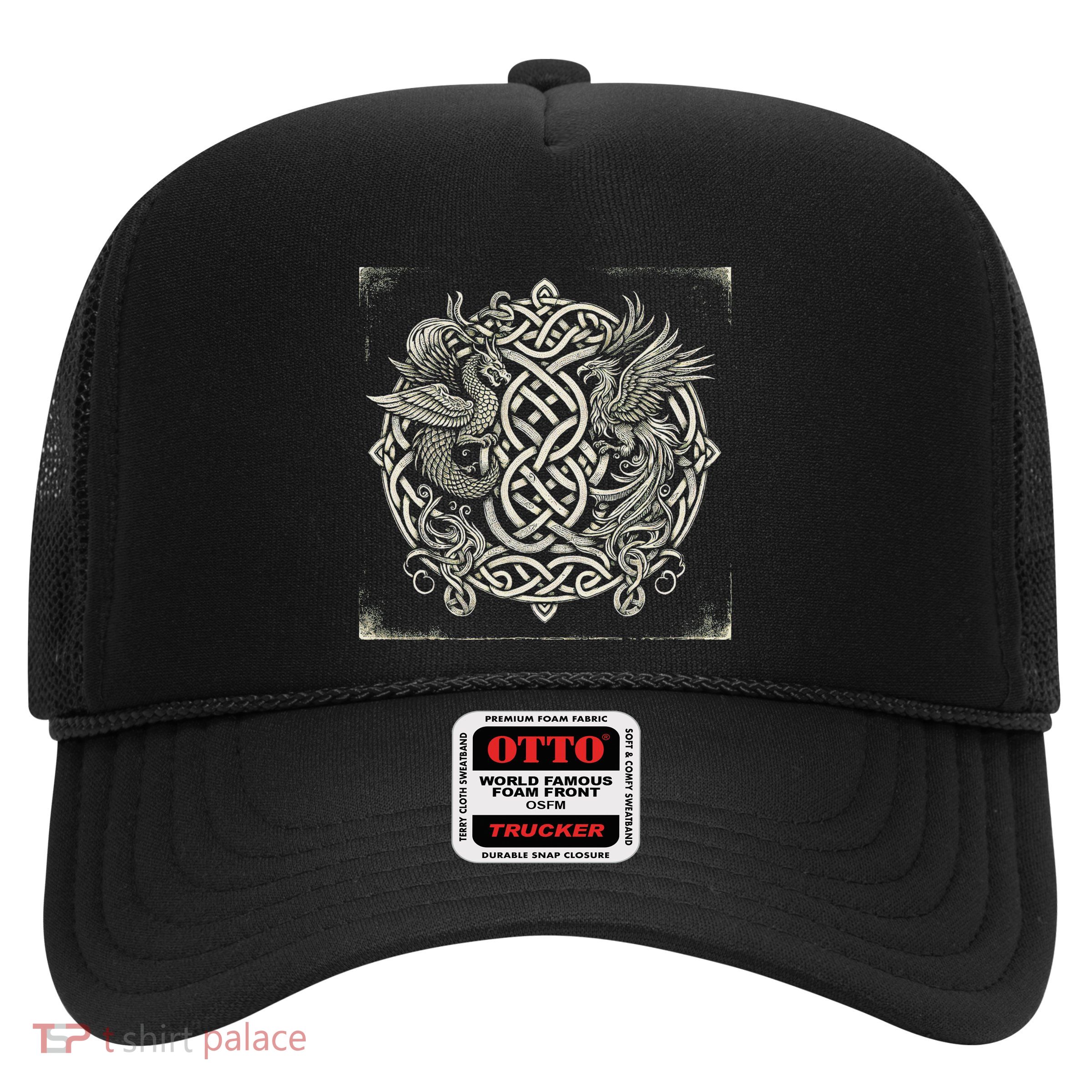 Intricate Celtic Knot With Dragon And Phoenix Trucker Hat