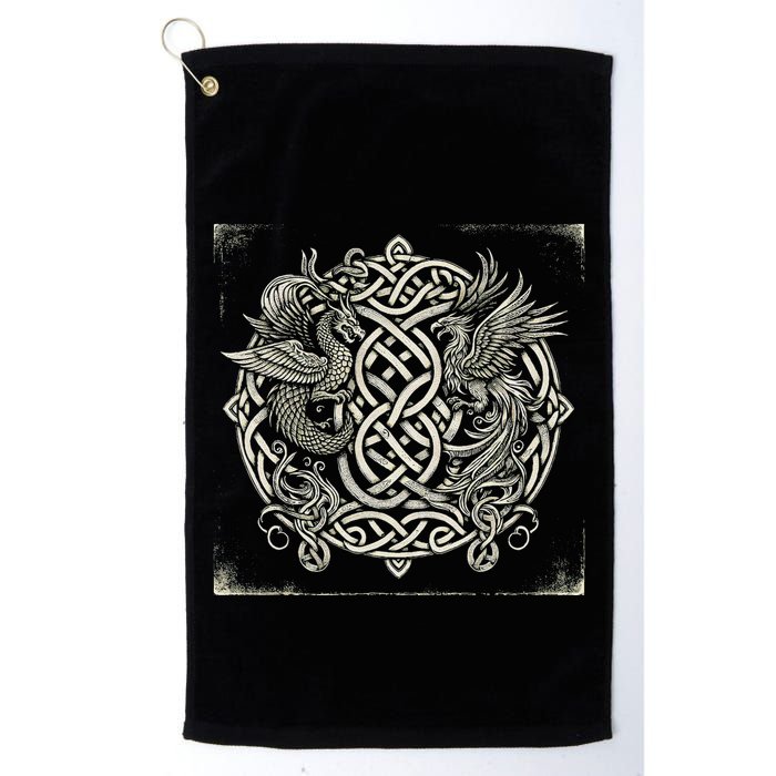 Intricate Celtic Knot With Dragon And Phoenix Golf Towel