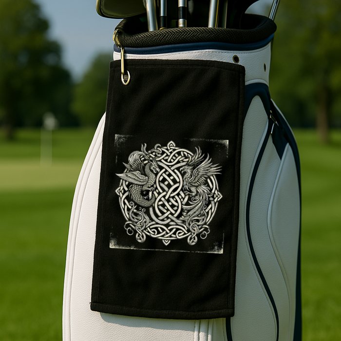 Intricate Celtic Knot With Dragon And Phoenix Golf Towel