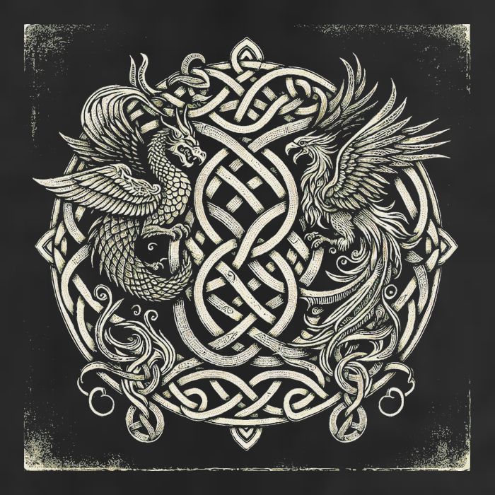 Intricate Celtic Knot With Dragon And Phoenix Golf Towel