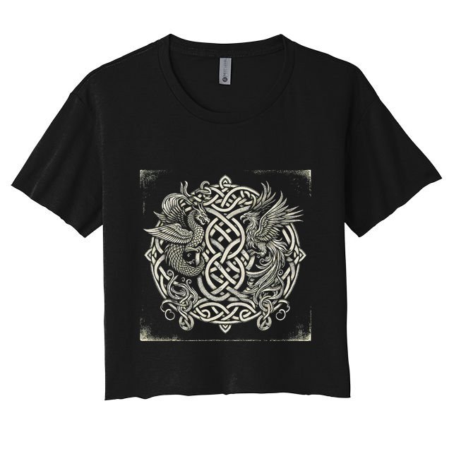 Intricate Celtic Knot With Dragon And Phoenix Crop Top