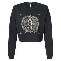 Intricate Celtic Knot With Dragon And Phoenix Cropped Pullover Crew