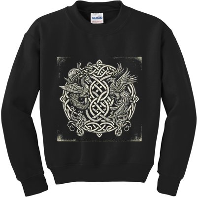 Intricate Celtic Knot With Dragon And Phoenix Kids Sweatshirt
