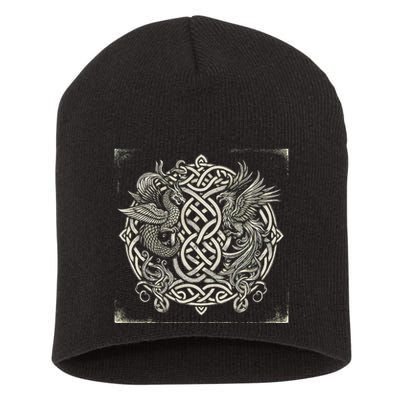 Intricate Celtic Knot With Dragon And Phoenix Short Acrylic Beanie