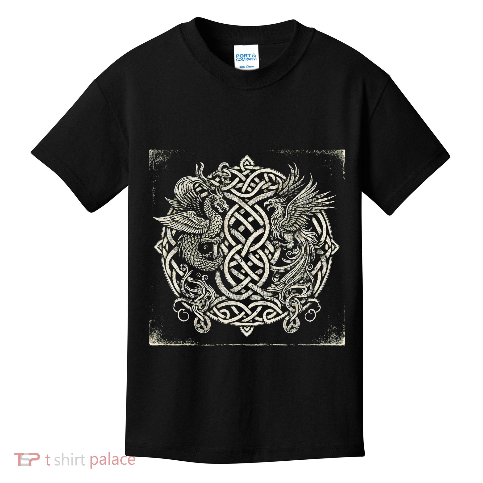 Intricate Celtic Knot With Dragon And Phoenix Kids T-Shirt