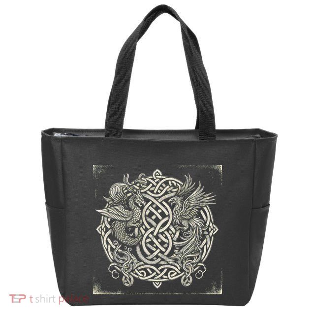Intricate Celtic Knot With Dragon And Phoenix Zip Tote Bag