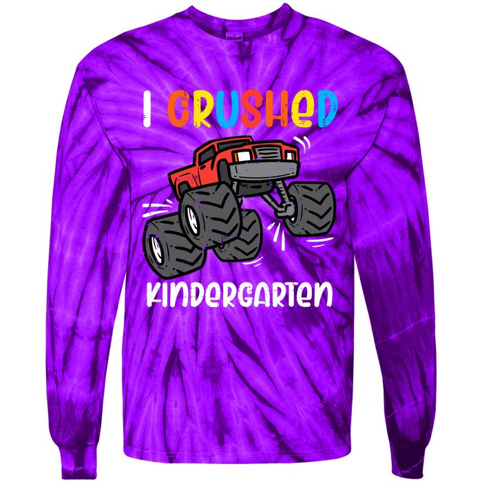 I Crushed Kindergarten Monster Truck Last Day Graduate Boy Tie-Dye Long Sleeve Shirt