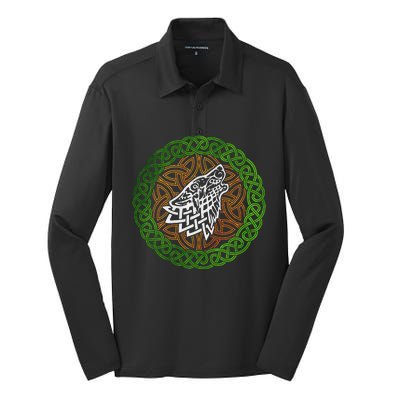 Ireland Celtic Knotwork Design Ornament Wolf Original Celtic Silk Touch Performance Long Sleeve Polo