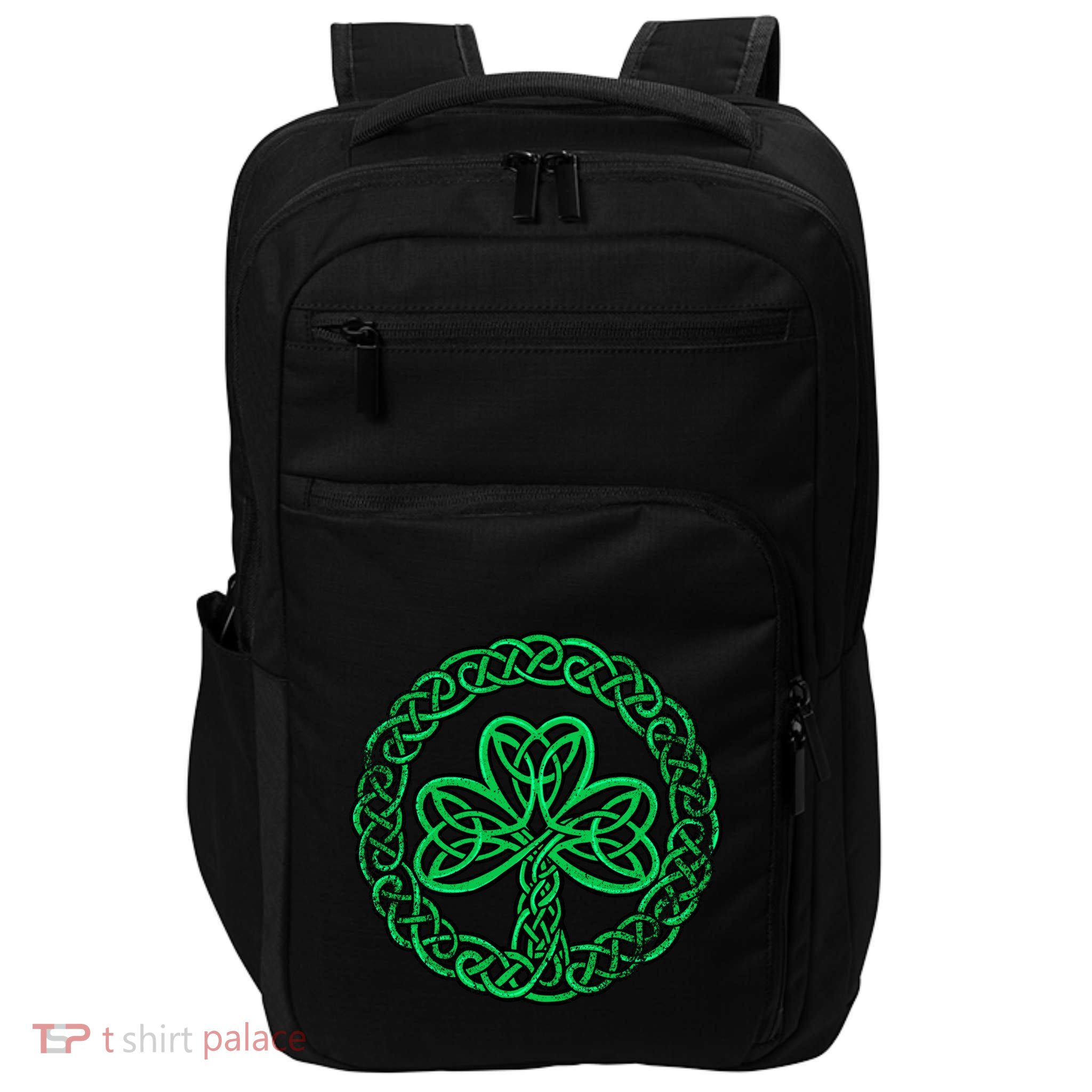 Irish Celtic Knot Shamrock Distressed Clover Gift Impact Tech Backpack