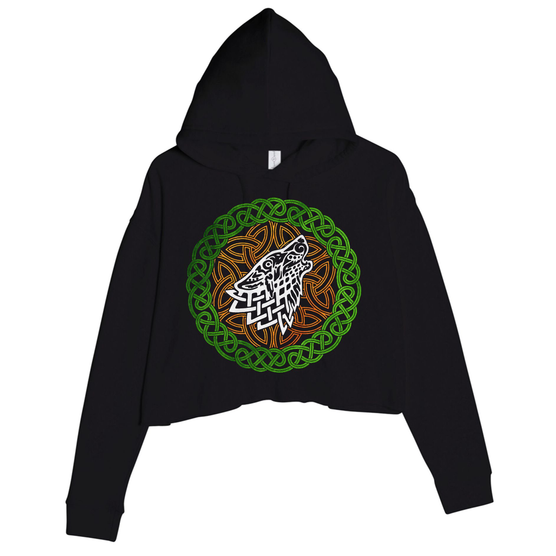 Ireland Celtic Knotwork Design Ornament Wolf Original Celtic Crop Fleece Hoodie
