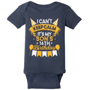 I Cant Keep Calm Its My Son 16th Birthday Bday Baby Bodysuit