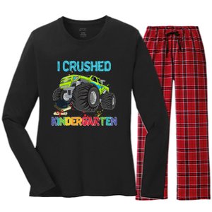 I Crushed Kindergarten Monster Truck Graduation Gifts Women's Long Sleeve Flannel Pajama Set 