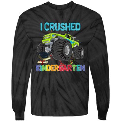 I Crushed Kindergarten Monster Truck Graduation Gifts Tie-Dye Long Sleeve Shirt