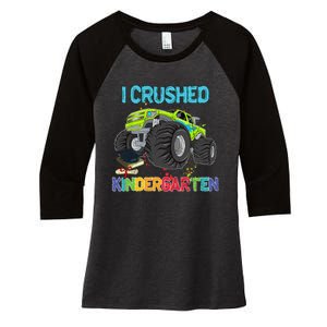 I Crushed Kindergarten Monster Truck Graduation Gifts Women's Tri-Blend 3/4-Sleeve Raglan Shirt