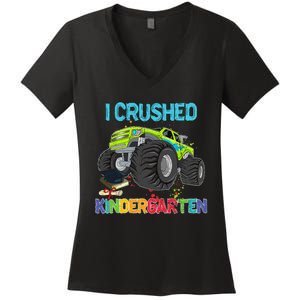 I Crushed Kindergarten Monster Truck Graduation Gifts Women's V-Neck T-Shirt