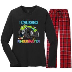 I Crushed Kindergarten Monster Truck Graduation Gifts Women's Long Sleeve Flannel Pajama Set 