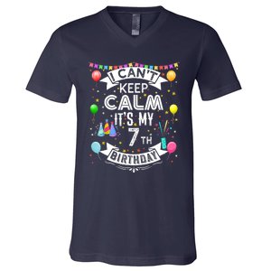 I Can't Keep Calm It's My 7th Birthday 7 Year Old V-Neck T-Shirt