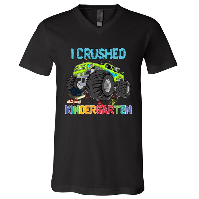 I Crushed Kindergarten Monster Truck Graduation Gifts Boy V-Neck T-Shirt