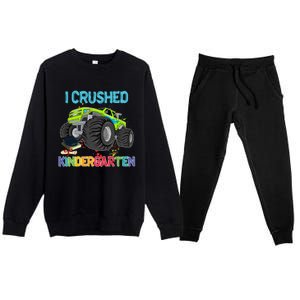 I Crushed Kindergarten Monster Truck Graduation Gifts Boy Premium Crewneck Sweatsuit Set