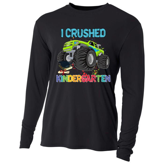 I Crushed Kindergarten Monster Truck Graduation Gifts Boy Cooling Performance Long Sleeve Crew