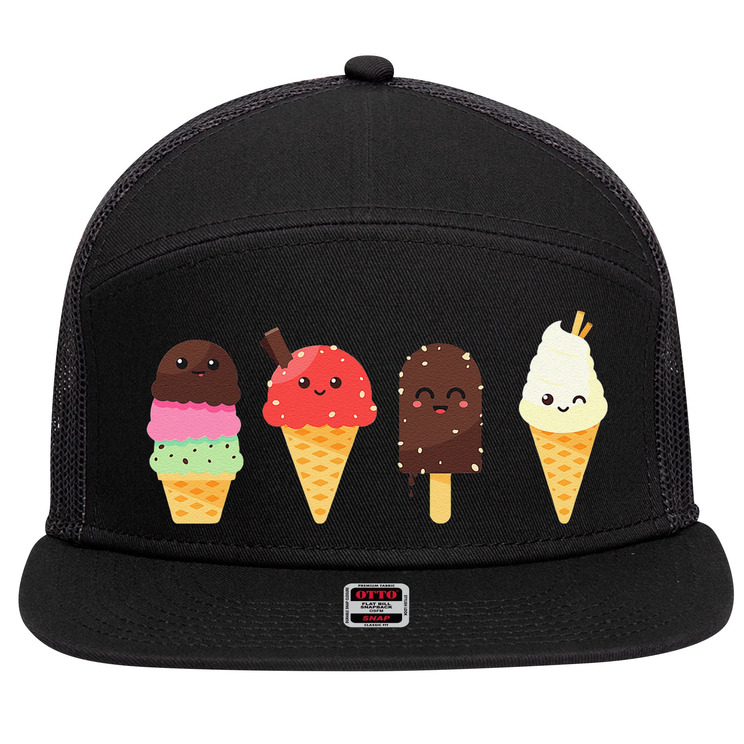 Ice Cream Lovers For Summer 7 Panel Mesh Trucker Snapback Hat
