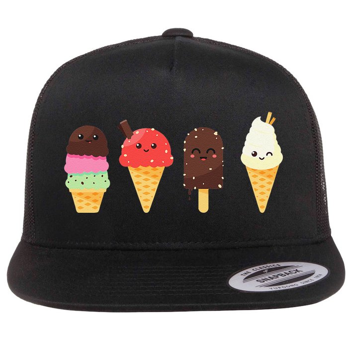 Ice Cream Lovers For Summer Flat Bill Trucker Hat