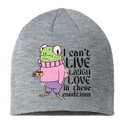 I Cant Live Laugh Love In These Conditions Funny Frog Meme Sustainable Beanie