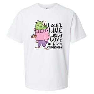 I Cant Live Laugh Love In These Conditions Funny Frog Meme Sueded Cloud Jersey T-Shirt