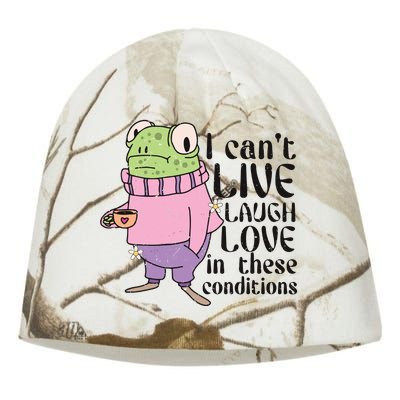 I Cant Live Laugh Love In These Conditions Funny Frog Meme Kati - Camo Knit Beanie