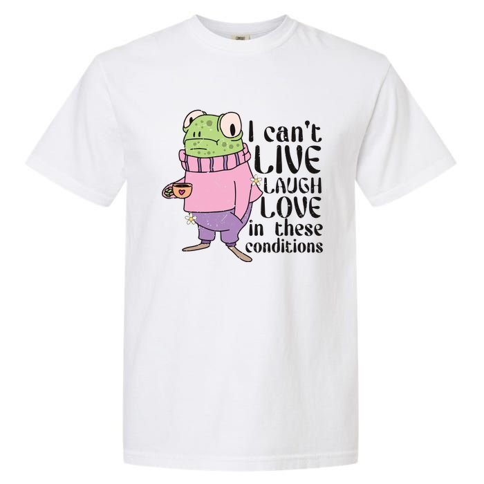 I Cant Live Laugh Love In These Conditions Funny Frog Meme Garment-Dyed Heavyweight T-Shirt