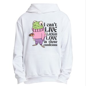 I Cant Live Laugh Love In These Conditions Funny Frog Meme Urban Pullover Hoodie