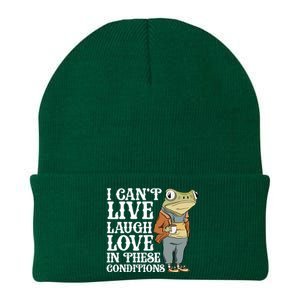 I Cant Live Laugh Love In These Conditions Funny Frog Meme Knit Cap Winter Beanie