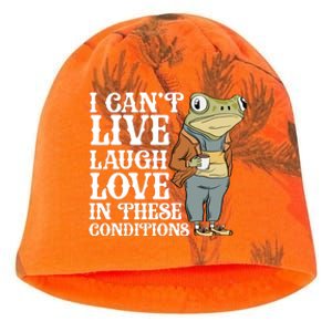 I Cant Live Laugh Love In These Conditions Funny Frog Meme Kati - Camo Knit Beanie