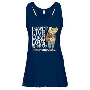 I Cant Live Laugh Love In These Conditions Funny Frog Meme Ladies Essential Flowy Tank