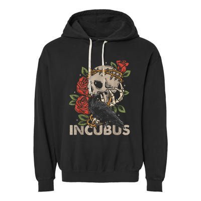 I.N.C.U.B.U.S Crow Left Skull Flower Halloween Costume Garment-Dyed Fleece Hoodie