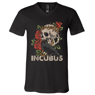 I.N.C.U.B.U.S Crow Left Skull Flower Halloween Costume V-Neck T-Shirt