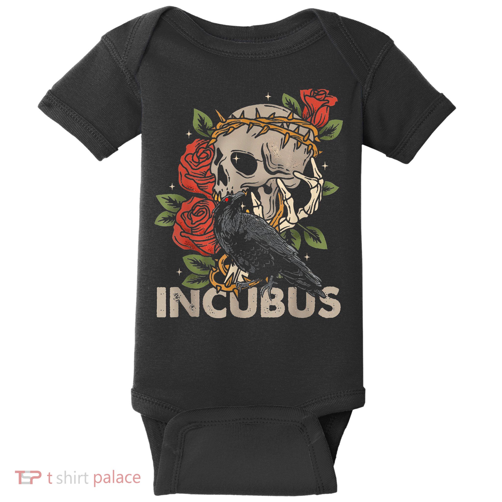I.N.C.U.B.U.S Crow Left Skull Flower Halloween Costume Baby Bodysuit