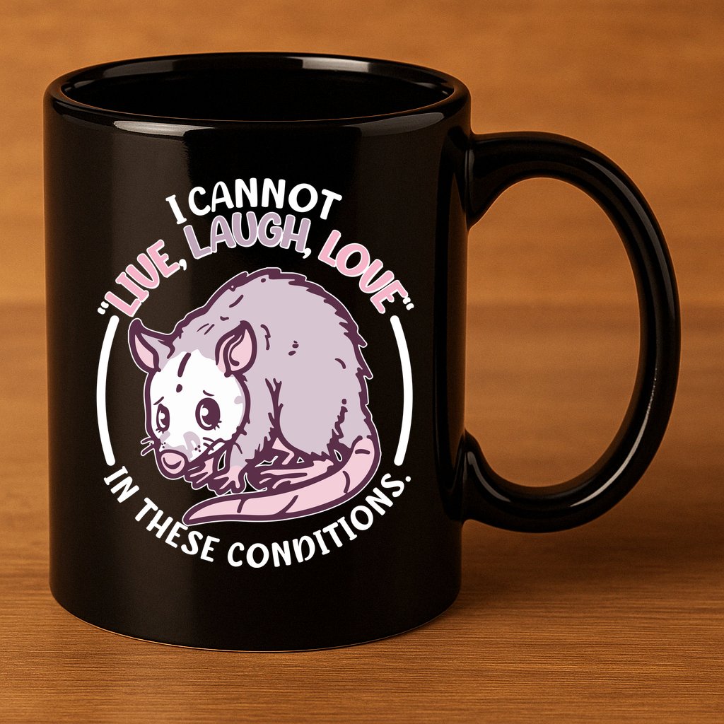 I Cannot Live Laugh Love In These Conditions Opossum 11oz C Handle Ceramic Mug