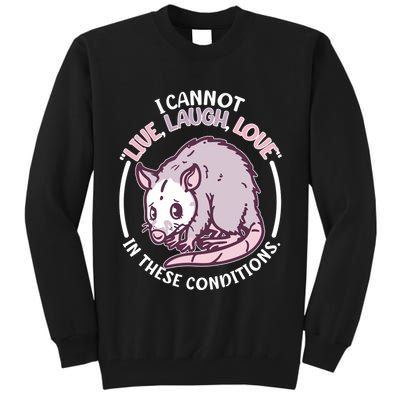 I Cannot Live Laugh Love In These Conditions Opossum Tall Sweatshirt