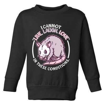 I Cannot Live Laugh Love In These Conditions Opossum Toddler Sweatshirt