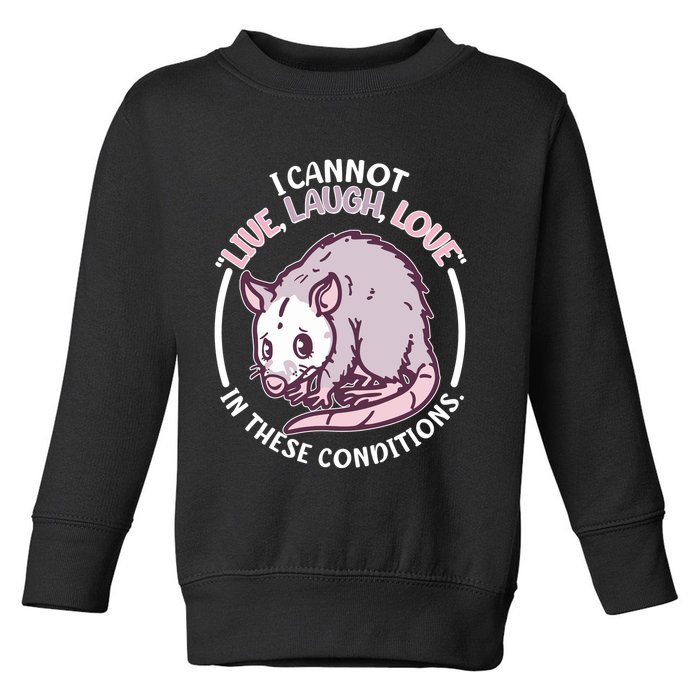 I Cannot Live Laugh Love In These Conditions Opossum Toddler Sweatshirt