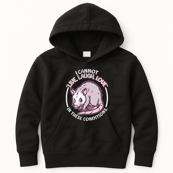 I Cannot Live Laugh Love In These Conditions Opossum Kids Hoodie